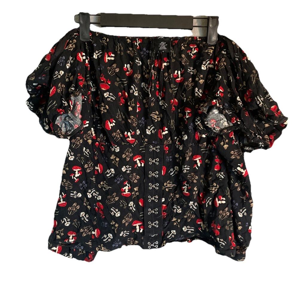 Thorn & Fable Women's Mushroom Top Puffy Sleeves Fairy Cottage XXL 2XL Babydoll
